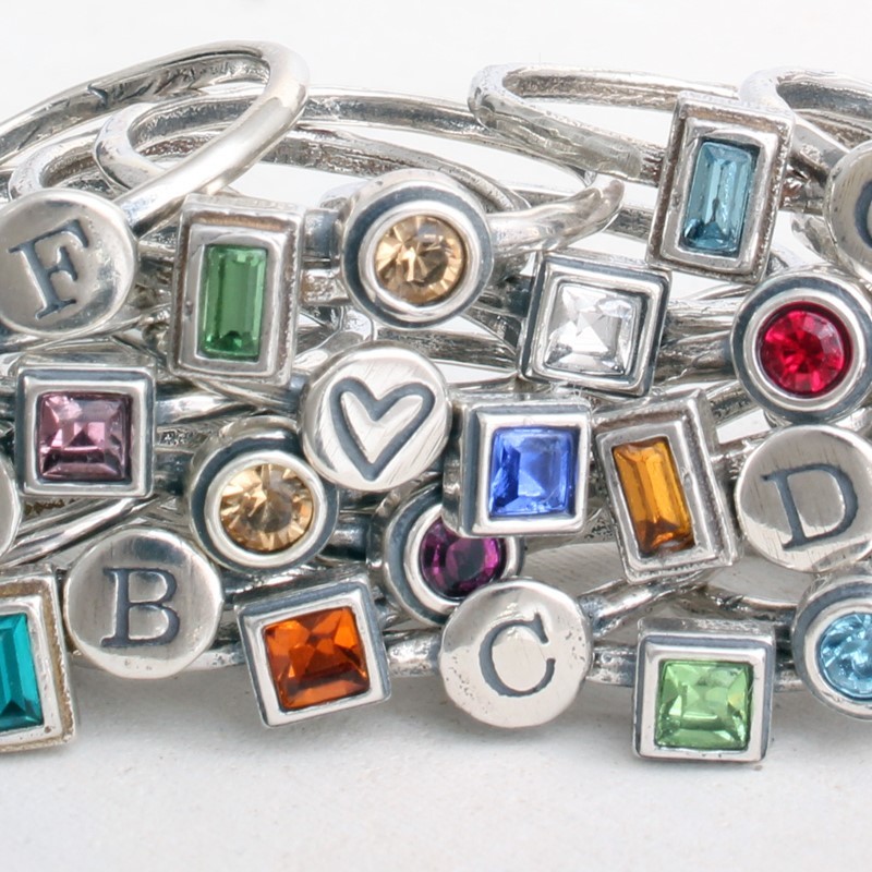 Stackable Silver Initial Birthstone Rings